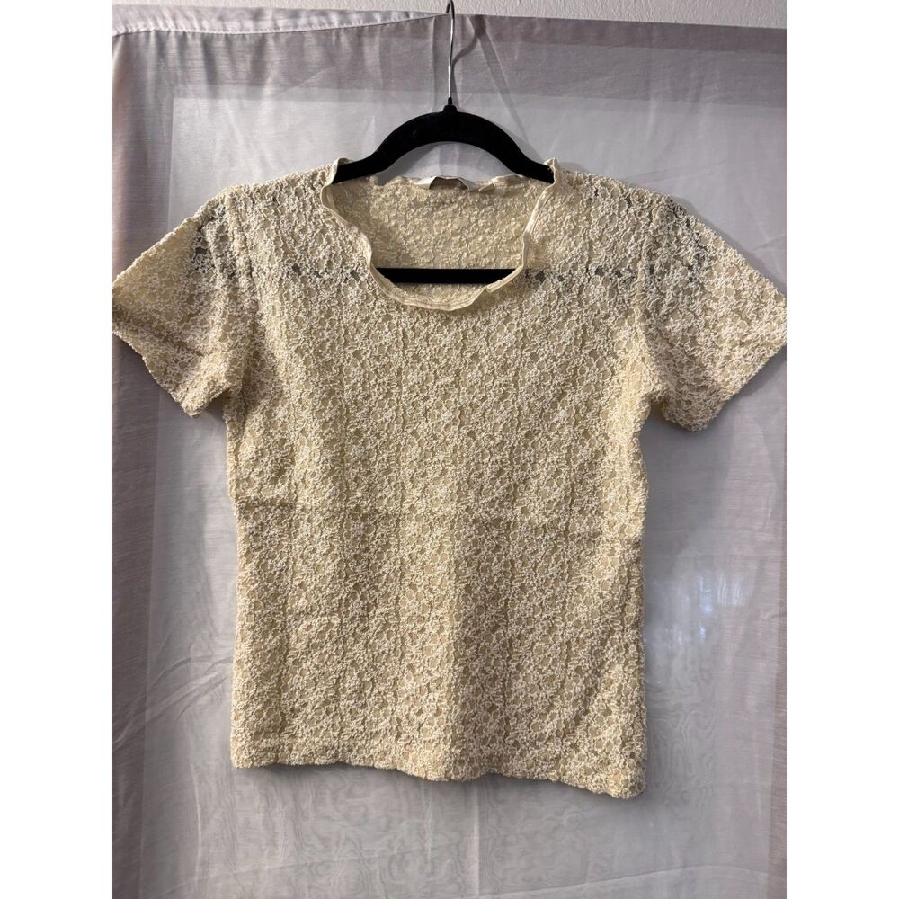 Mexx Beige Textured Short Sleeve Crew Neck Top
